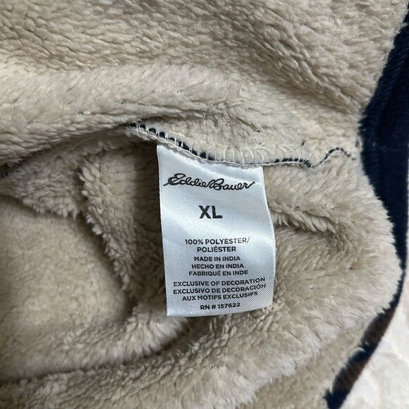 Eddie Bauer Boys XL Faux Shearling Lined Fleece Plaid Navy Brown Ivory Shacket - Picture 10 of 12
